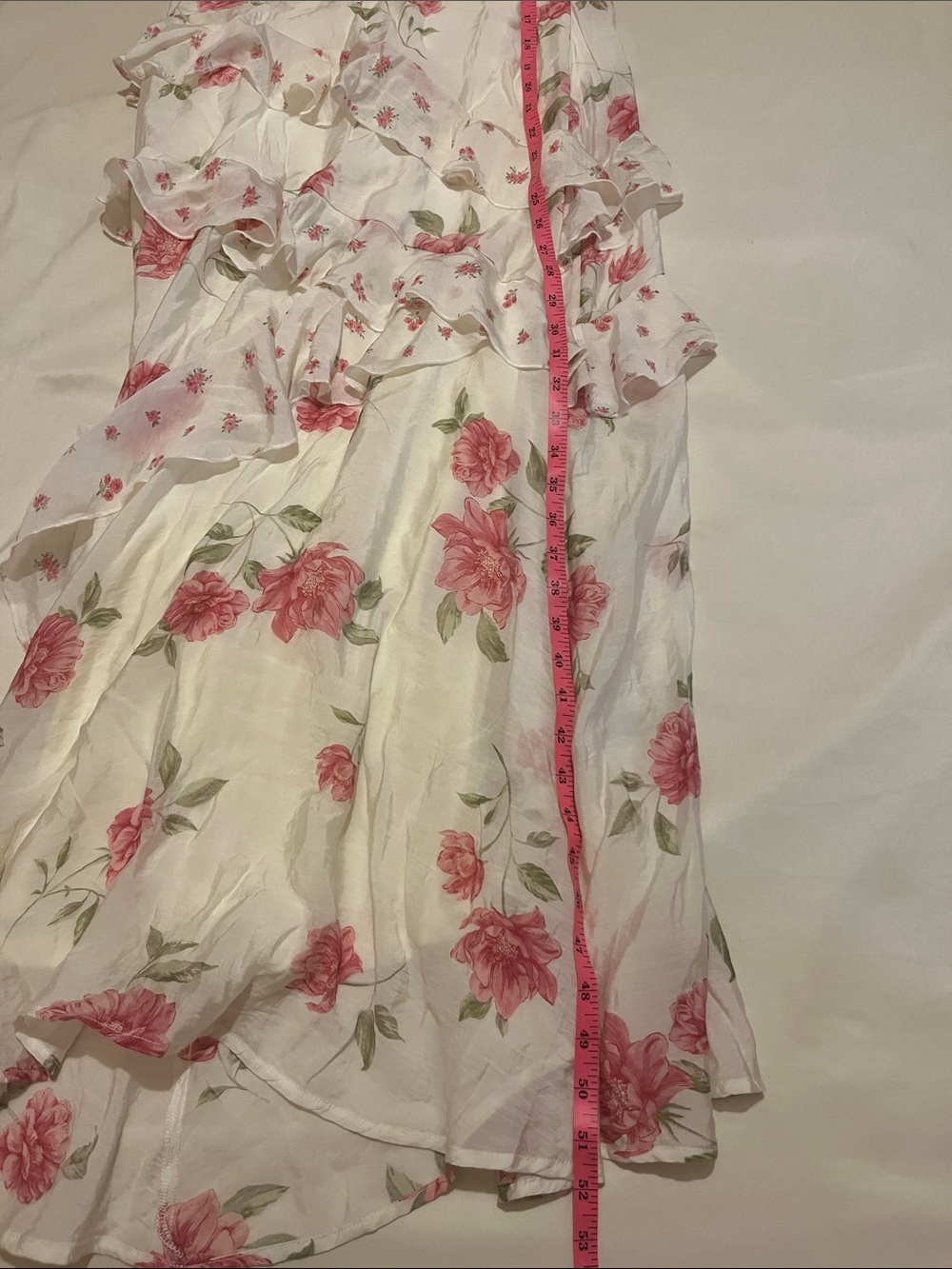 White Floral Ruffle Maxi Dress with Pink Roses - Picture 6 of 6